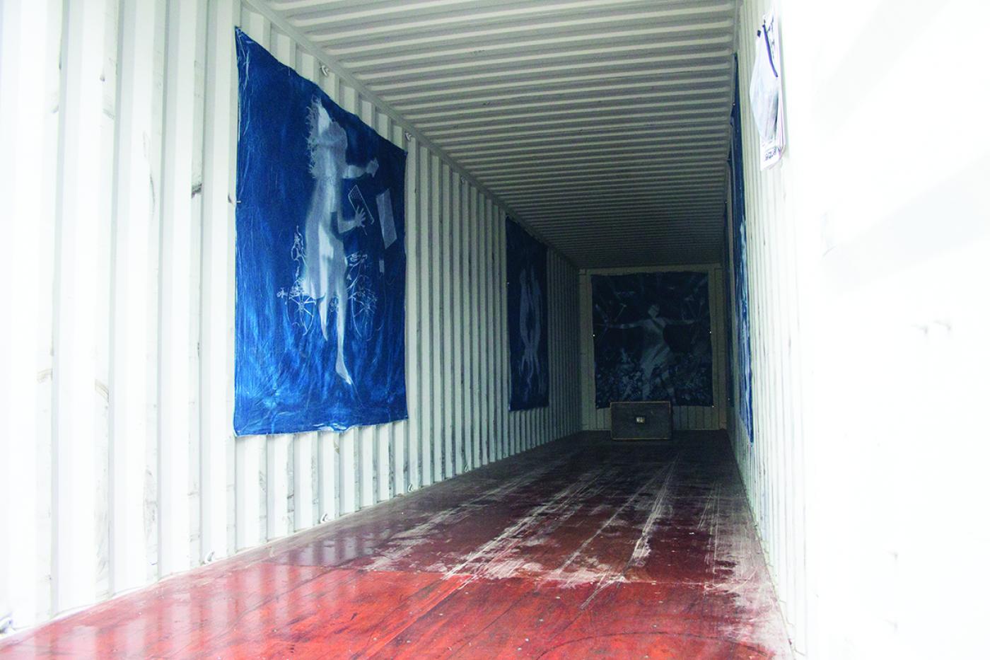 Demuth 2015 40 Fuss Frachtcontainer 2 TEU Cyanotopien auf Baumwolle je 2 x 2 m Seekiste Buecher 2